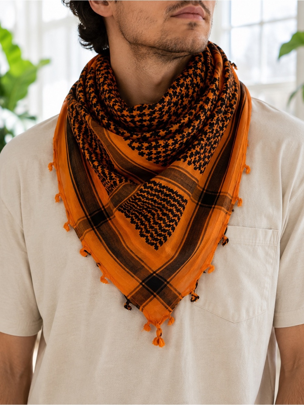 Orange & Black Shemagh Tactical Scarf – 100% Cotton